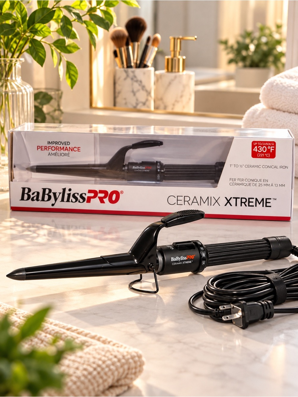 BaBylissPRO Ceramix Xtreme 1”–1/2” Ceramic Conical Curling Iron 430°F
